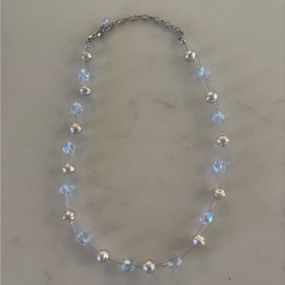 Vintage Floating Pearl & Crystal Necklace – Bridal or Formal